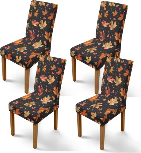Vista 42 de Rnyleeg Juego de 1 fundas para sillas de comedor de otoño, diseño de hojas, para sala de estar, sin brazos, funda elástica para silla de cóctel