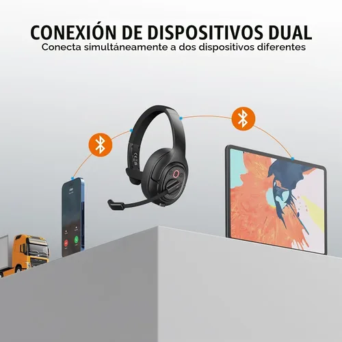 Vista 5 de EKSA Auriculares Bluetooth mejorados para camionero con micrófono ENC, alcance inalámbrico de 99 pies y tiempo de conversación de 30 horas