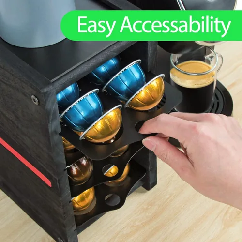 Vista 6 de J JACKCUBE DESIGN MK746C - Cápsula de café de madera rústica negra con 4 niveles, con capacidad para 80 unidades, compatible con Nespresso Vertuo Pod