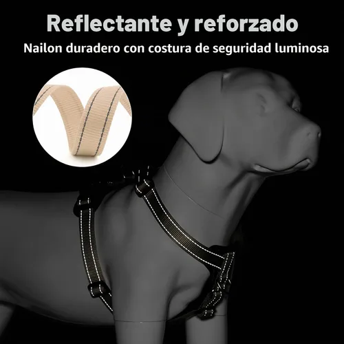 Vista 4 de Plutus Pet Arnés para perro sin tirones con detalles de cuero, reflectante Beige