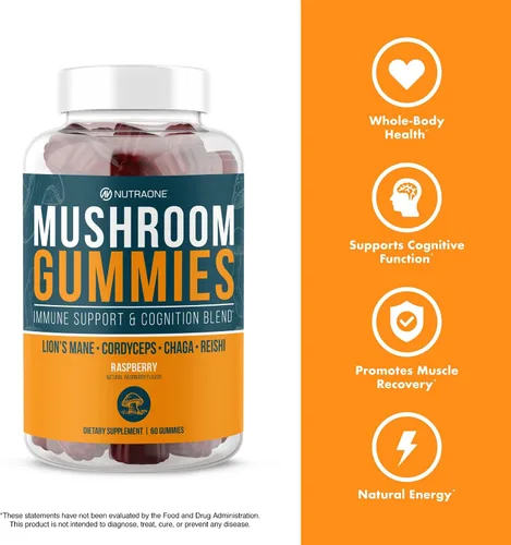 Vista 4 de NutraOne Gomitas de champiñones (frambuesa - 30 porciones)