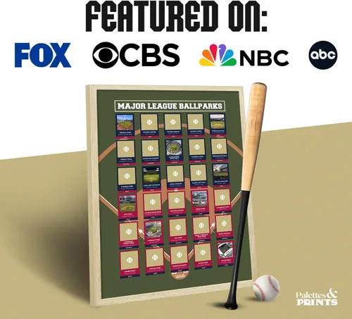 Vista 3 de Cartel con estadios de béisbol profesional para rascar enmarcado - Rastrea tu viaje de béisbol - Decoración de béisbol - Mapa para rascar de estadio