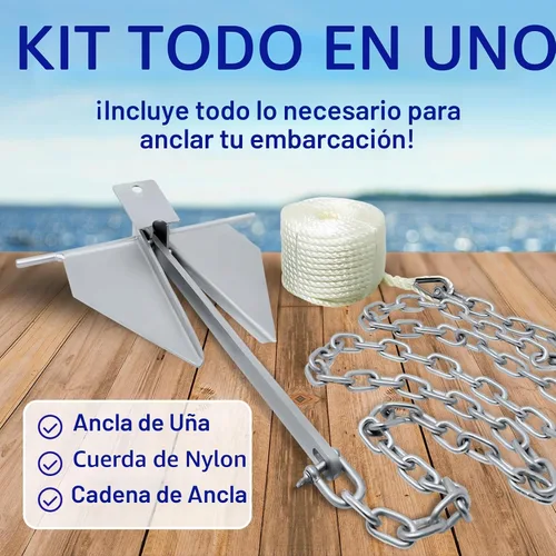 Vista 2 de Kit de anclaje para lancha pesada Fluke Anchor con cadena de anclaje y cuerda de anclaje para lancha para incluir anclajes de barco para barcos