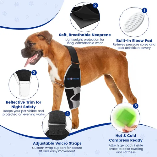 Vista 2 de Codera para perro con paquete de gel caliente/frío, soportes ajustables para piernas de perro, soporte de hombro delantero para perro, coderas