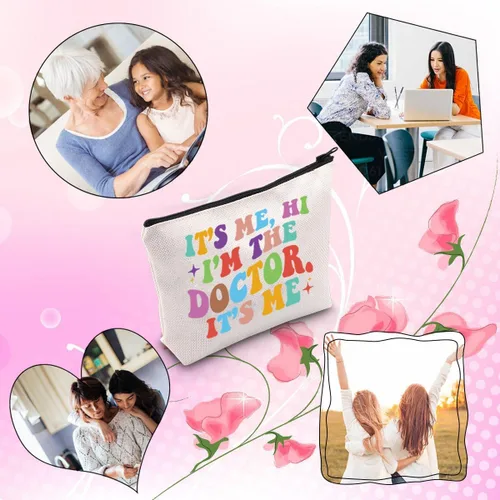 Vista 6 de TSOTMO Bolsa de maquillaje para médico, regalo para dentista y doctora, soy yo, hola soy el doctor, soy yo, regalo para doctora, Beige, Médico
