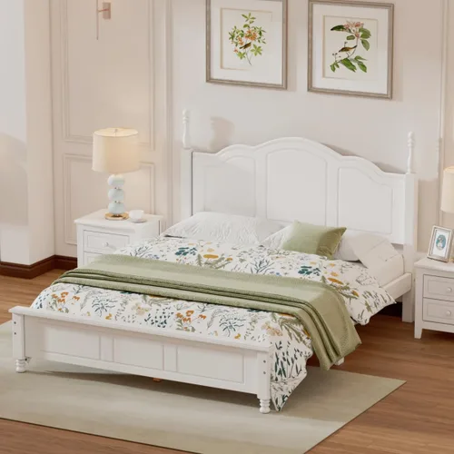 Vista 9 de Marco de cama de madera de pino de estilo retro con cabecero, no necesita caja de resortes, nogal oscuro Retro Style,Wood Bed Frame,No Spring Box