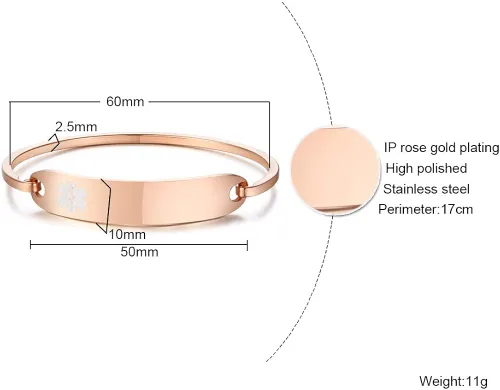 Vista 2 de VNOX Pulsera de acero inoxidable con grabado personalizado y alerta médica
