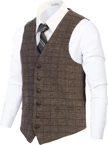 Vista 47 de Gioberti Chaleco de tweed formal de 6 botones para hombres