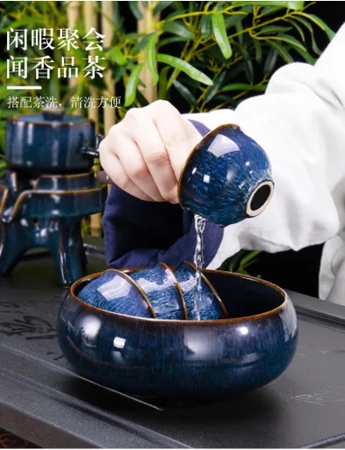 Vista 6 de Liang baobao Juego de 4 tazas de té de degustación, taza de té china de 2 onzas, pequeña (azul)