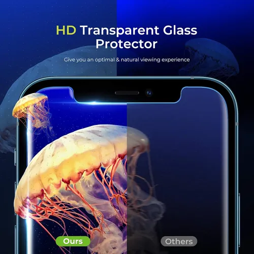 Vista 7 de ORIbox Protector de pantalla de cristal para iPhone 13 Pro Max, 3 paquetes de protección ocular antiarañazos, protector de pantalla de vidrio