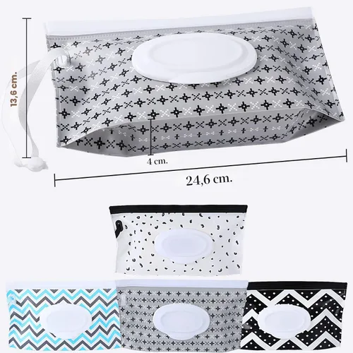 Vista 2 de FEBSNOW Paquete de 4 dispensadores de toallitas para bebé, soporte portátil recargable, contenedor de toallitas para bebés, dispensador