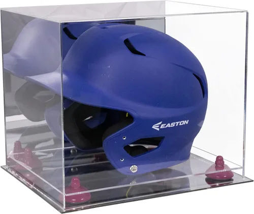 Vista 146 de Better Display Cases Vitrina acrílica para casco de bateo de béisbol con espejo, elevadores rosados, montaje en pared y base de espejo (V22/A012)