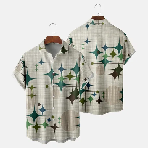 Vista 2 de Camisas Guayabera para hombre, estilo casual, con botones, manga corta, lino, algodón, cubano, campamento, playa, cuello liso