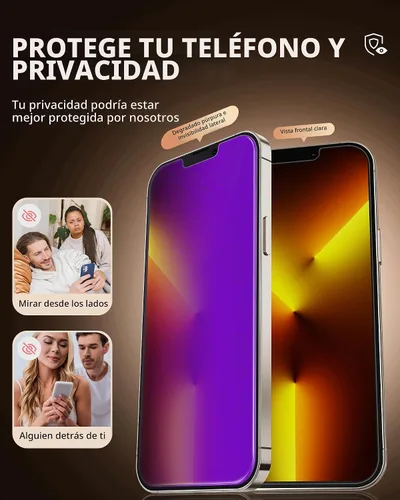 Vista 3 de PAPIKISS - Protector de pantalla de privacidad compatible con iPhone 13/iPhone 14/iPhone 13 Pro, pantalla de 6.1 pulgadas, degradado colorido anti