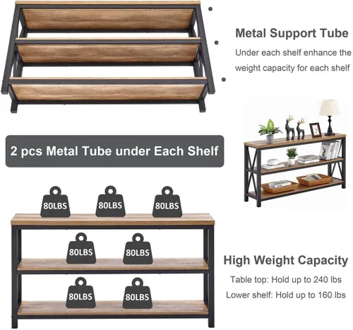 Vista 9 de FATORRI Escritorio industrial en forma de L, estantería resistente y mesa de consola para oficina en casa (roble rústico)