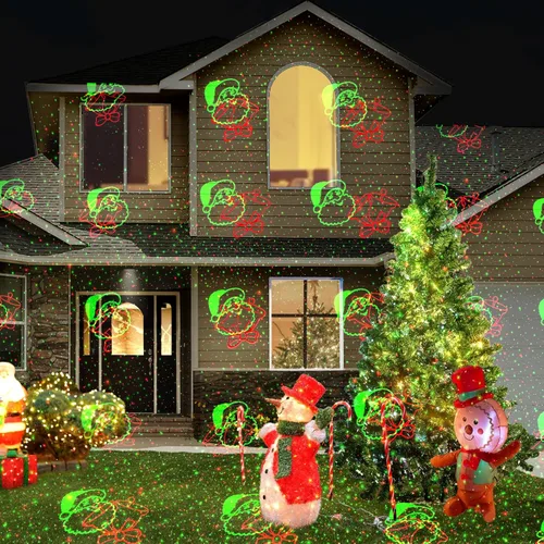 Vista 2 de Poeland Proyector de luces de Navidad para jardín, luces láser con 4 temas y múltiples patrones, proyector de luces festivas IP65, impermeable