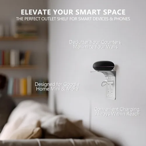 Vista 7 de WALI Repisa de doble enchufe de pared – Estante de baño dúplex para cepillo de dientes eléctrico, HomePod Mini, Echo Dot y carga de teléfono – blanco