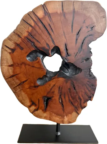 Vista 8 de Escultura irregular de madera de raíz tallada a mano, escultura abstracta de pie para decoración del hogar, estatua de mesa con borde natural