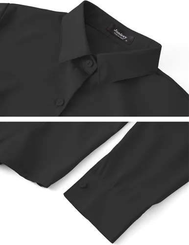 Vista 5 de Jonivey - Camisa de vestir de manga larga elástica con botones para mujer, suave, sin arrugas, para trabajo, casual, negocios, oficina