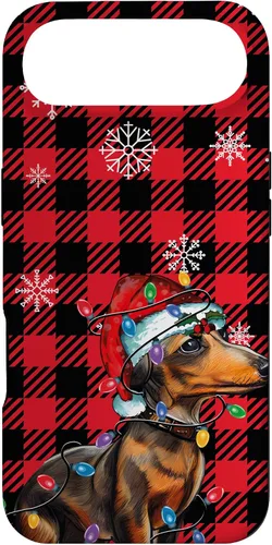 Vista 27 de iPhone 16 Dachshund Christmas Phone Case Red Plaid Pattern Christmas Lights Case