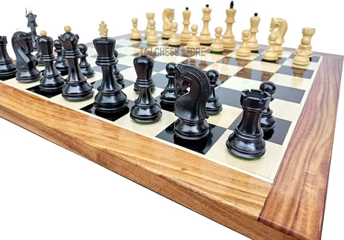 Vista 2 de Tournament Russian Zagreb Juego de ajedrez Ajedrez de madera artesanal con tablero de ajedrez de madera de ébano de 21 pulgadas con bordes