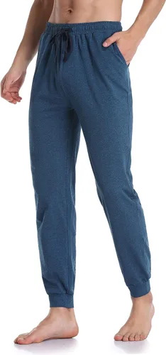 Vista 2 de COLORFULLEAF Pantalones deportivos para hombre, pantalones de pijama de algodón, ligeros, casuales, suaves, pantalones de descanso, pantalones