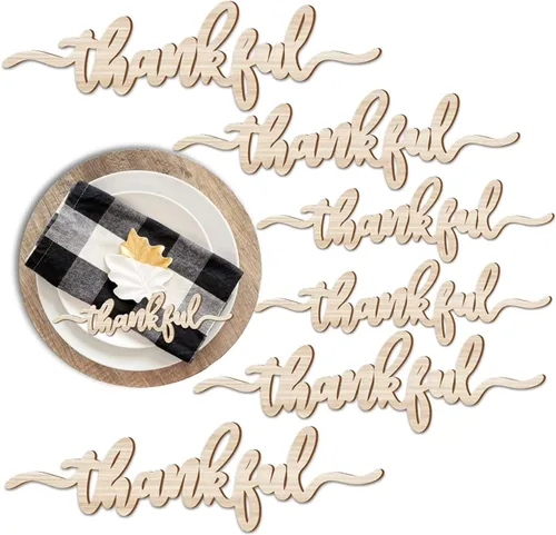 Vista 10 de CM Originals Decoraciones de mesa de Acción de Gracias, paquete de 6 tarjetas de madera (Bendecido, agradecido, agradecido), rectangular, 7 x 2