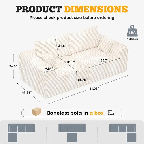 Vista 10 de Luxanimarion Sofá Loveseat, Sofás Cloud Sin Estructura para Sala de Estar, Sofá Seccional Modular de 2 Plazas, Extragrande, Chenille Beige