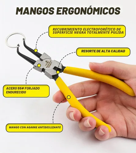 Vista 4 de Juego de alicates de anillo de presión de 7 pulgadas, juego de alicates de clip de circuito interno/externo de alta resistencia con mandíbula