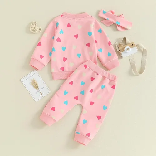 Vista 7 de WONGCHOlCE Conjunto de ropa para bebé niña, 3 piezas, sudadera de manga larga, pantalones, diadema, ropa de otoño e invierno