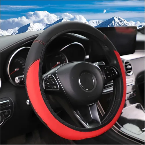 Vista 8 de Zpana Funda para volante de automóvil, de cuero elástico sin anillo interior, protector para volante de vehículo de 14.5 a 15 pulgadas, accesorios