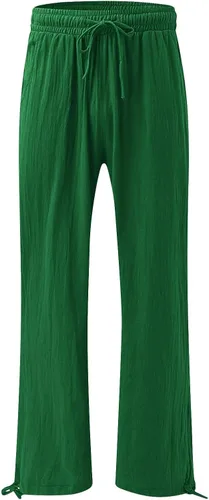Vista 2 de SHAOBGE Pantalones palazzo de verano para mujer, cintura alta, pierna ancha, casual, cintura elástica, pantalones de playa con bolsillos