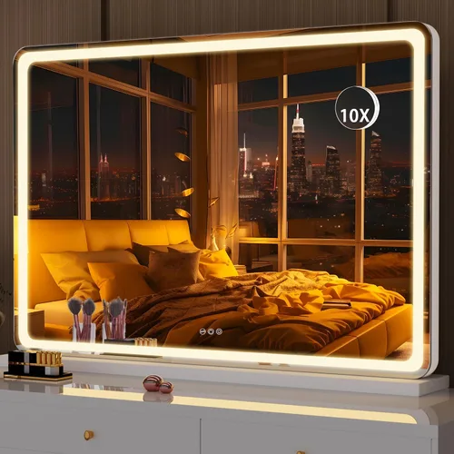Vista 18 de Hasipu Espejo de tocador con luces, espejo LED de maquillaje de 31.5 x 22 pulgadas, espejo de maquillaje iluminado con 3 modos regulables, espejo