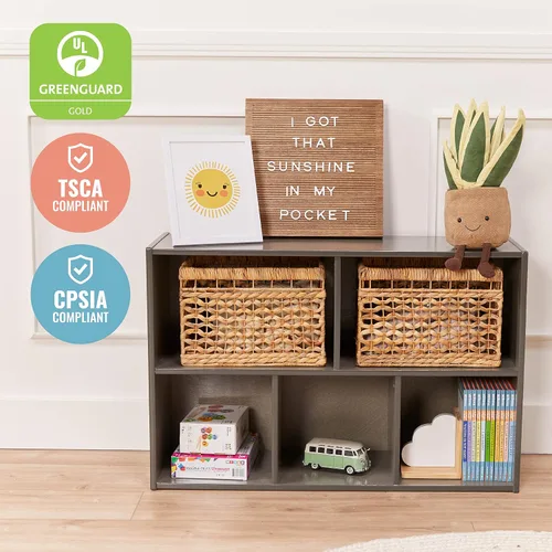 Vista 6 de ECR4Kids Streamline - Armario de almacenamiento de 5 compartimentos de una cara, 24 pulgadas, muebles para niños, gris lavado