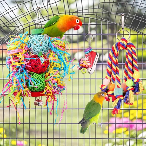 Vista 2 de Parrot Perico Juguetes para pájaros, Cockatiel Budgies Cage Toys