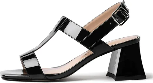 Vista 2 de SHOWFOREST Sandalias de tacón medio grueso para mujer, con puntera abierta, puntera abierta, 2.5 pulgadas