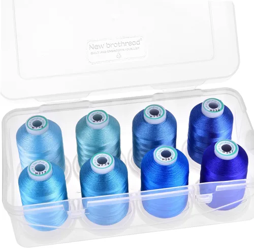 Vista 11 de New Brothread - 20 opciones - 8 carretes con 1000 m cada uno de hilo de poliéster para máquina de bordar con caja de almacenamiento de plástico
