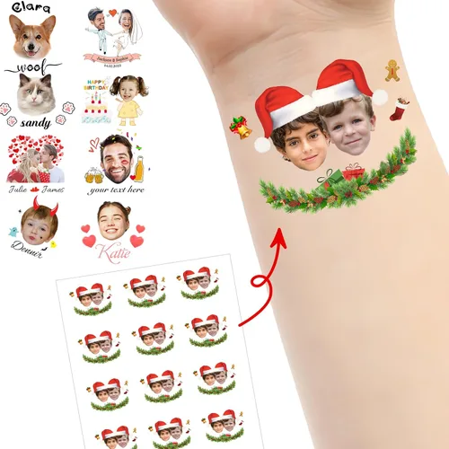 Vista 12 de Tatuajes personalizados temporales personalizados temporales con nombre, logotipo, foto facial para adultos, boda, cumpleaños, San Valentín