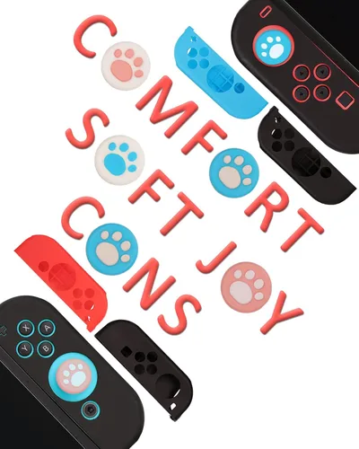 Vista 3 de Switch Accessories - Family Bundle Accessories for Nintendo Switch, Carry Case& Screen Protector,4 Pack Joy Con Grips and Steering Wheels, Case