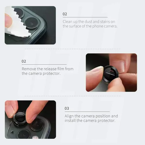 Vista 6 de LucBuy Protector de lente de cámara para iPhone 12 Pro Max, vidrio templado HD de alta calidad, aleación de aluminio, anillo individual, película
