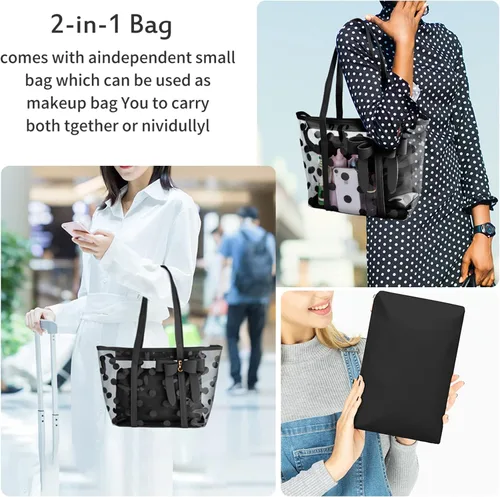 Vista 6 de Bolso de mano transparente impermeable de PVC para mujer, bolso de hombro, bolsa de playa, bolsa de trabajo de compras