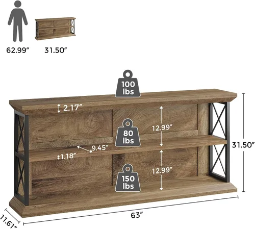 Vista 7 de Mesa consola de entrada de 63 pulgadas con estante de almacenamiento de 3 niveles, detrás del sofá
