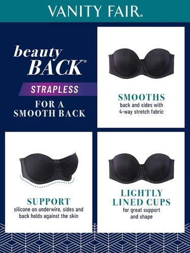 Vista 5 de Vanity Fair Women's Beauty Back Smoothing Strapless Bra, 4-Way Stretch Fabric, Lightly Lined Cups Up to H