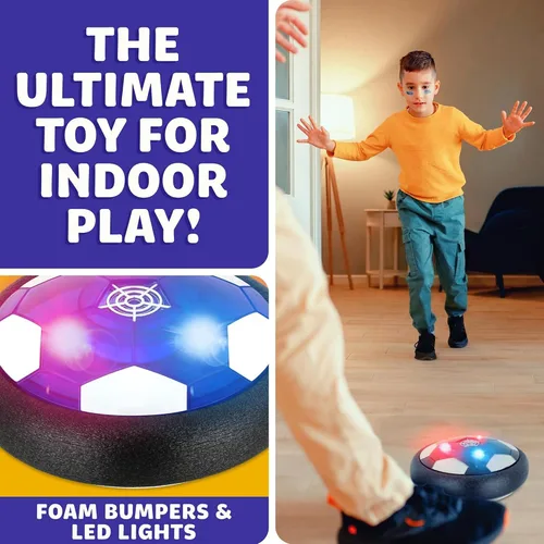 Vista 6 de Pelota de Fútbol Hover - Pelota de Fútbol Interior, Juegos de Juguete Volador Interior (2 Discos Flotantes + 2 Porterías) Regalos de Cumpleaños