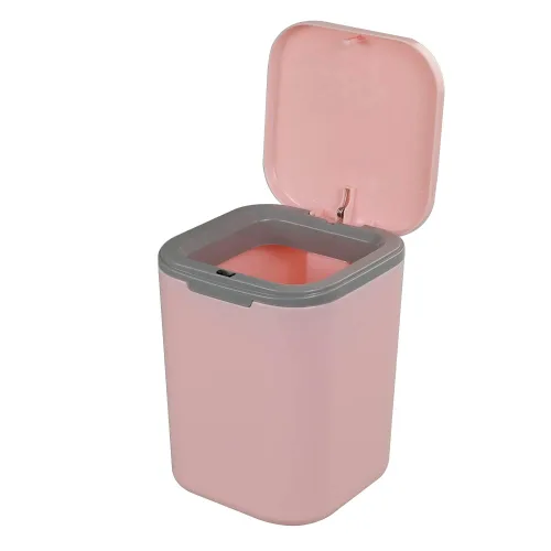 Vista 10 de Cubo de basura pequeño de 0.5 galones para encimera, cesta de basura de escritorio pequeña, color negro Mini basurero de escritorio con botón