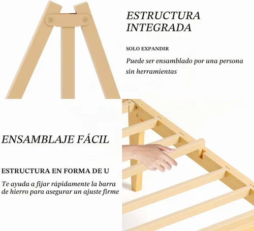 Vista 6 de Askeld Base de cama de madera tamaño matrimonial con cabecero, plataforma de bambú sólido de 14 pulgadas de alto, no necesita somier, marco de cama