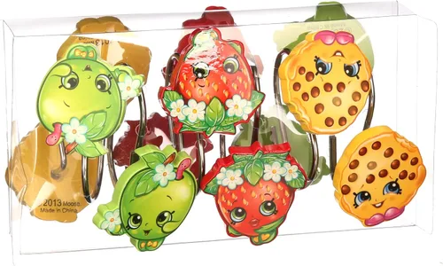 Vista 2 de Shopkins Ganchos para cortina de ducha, 12 piezas de galletas de manzana y fresa
