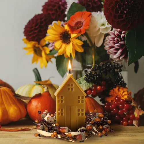 Vista 5 de Paquete de 2 anillos pequeños para velas para el día de Acción de Gracias, corona de velas de otoño de 6 pulgadas con hojas artificiales