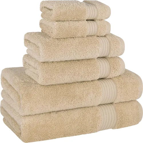 Vista 5 de Cotton Paradise Juego de 6 toallas, 100% algodón suave y absorbente turco para baño, 2 toallas de baño, 2 toallas de mano, 2 toallitas, juego