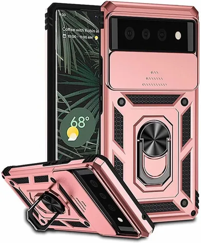 Vista 11 de Funda para Google Pixel 6A, protección de grado militar para automóvil [soporte integrado] Soporte de anillo de metal de doble capa TPU resistente +